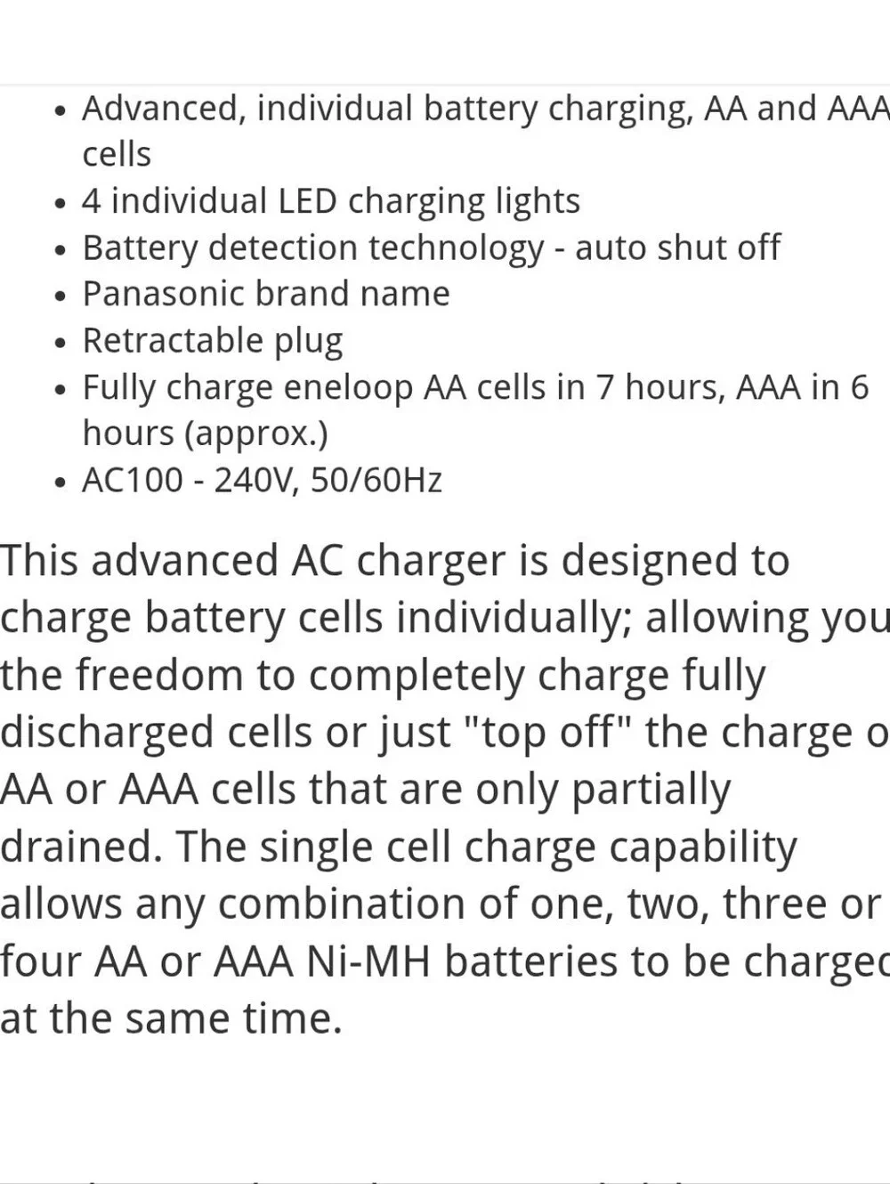 Panasonic White BQ-CC17 Dual Ni-MH 4-Slot Battery Chargers